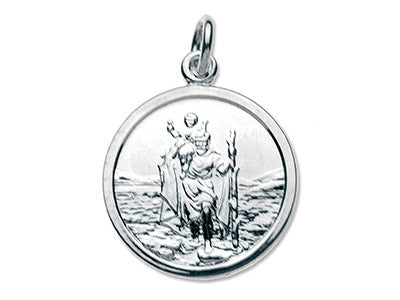 Sterling Silver Round St Christopher Pendant With Chain